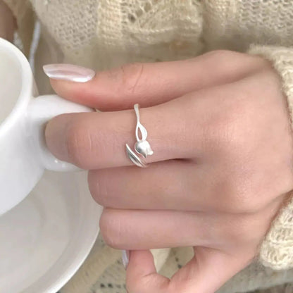 925 Sterling Silver Flower Bypass Ring
