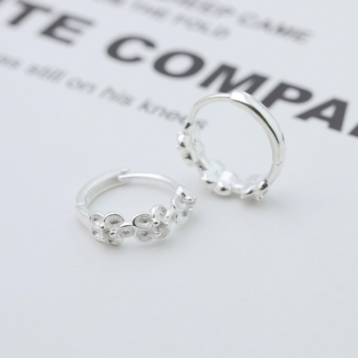 925 Sterling Silver Flower Hoop Earrings