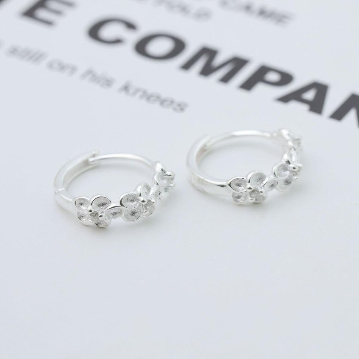 925 Sterling Silver Flower Hoop Earrings