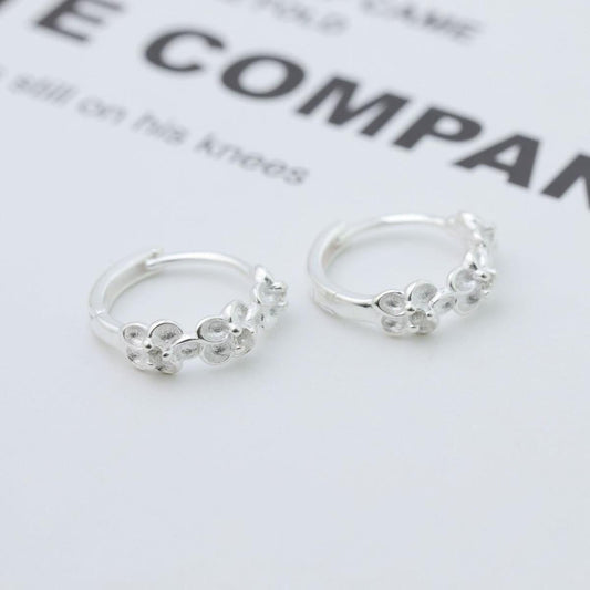 925 Sterling Silver Flower Hoop Earrings