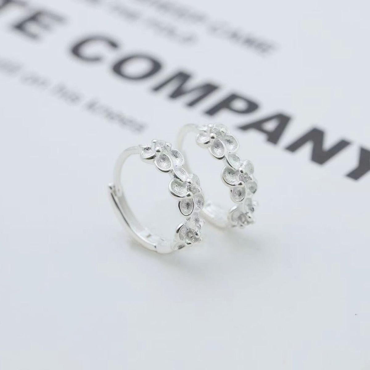 925 Sterling Silver Flower Hoop Earrings