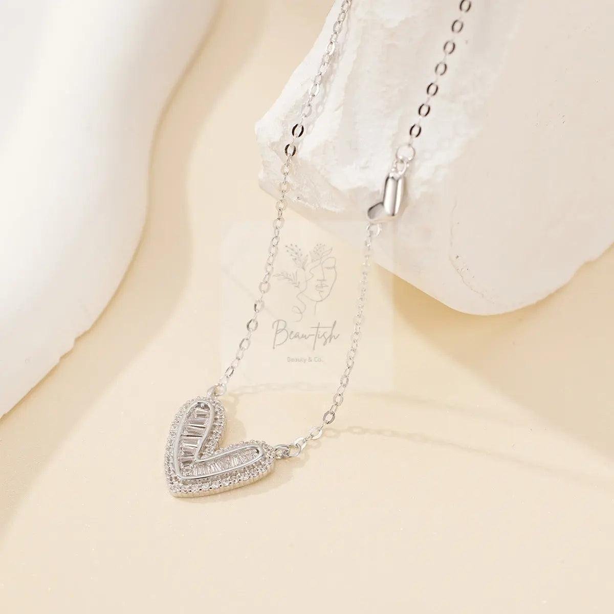 925 Sterling Silver Zircon Heart Necklace