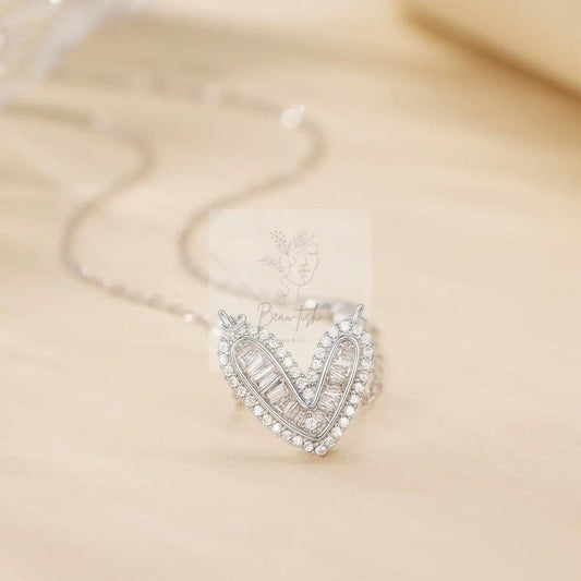 925 Sterling Silver Zircon Heart Necklace