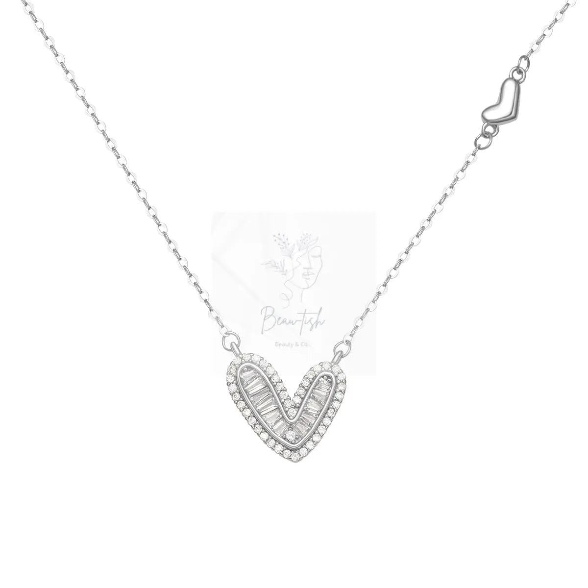 925 Sterling Silver Zircon Heart Necklace