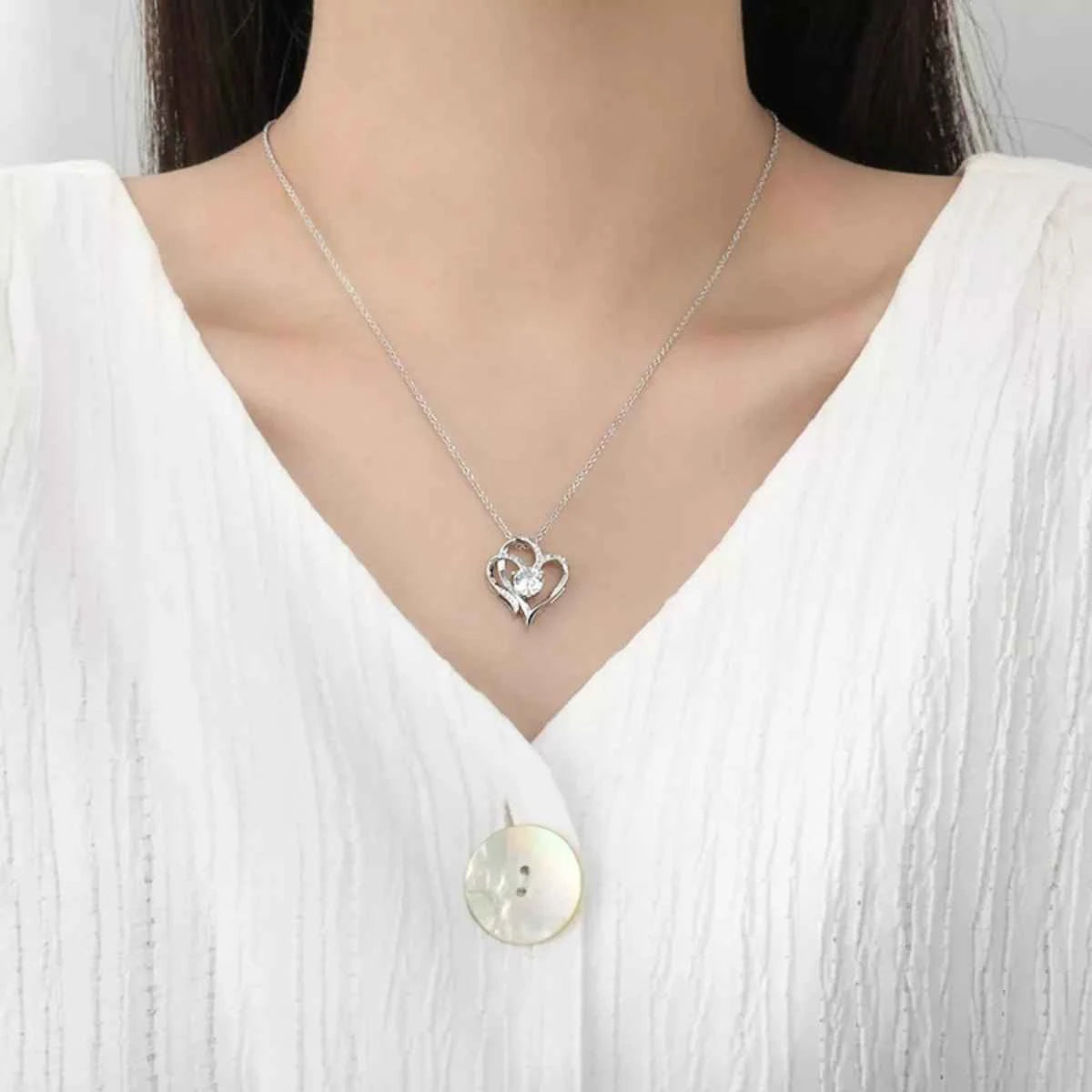 925 Sterling Silver Zircon Heart Necklace