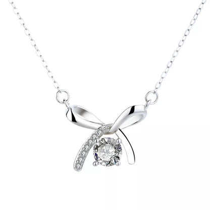 925 Sterling Silver Zircon Ribbon Pendant Necklace