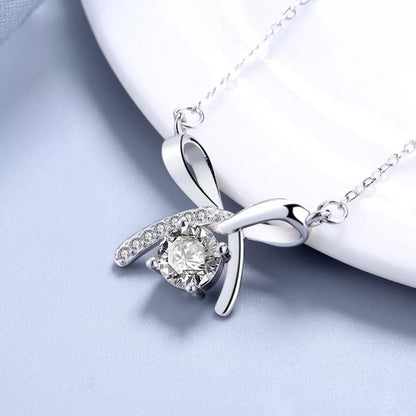 925 Sterling Silver Zircon Ribbon Pendant Necklace
