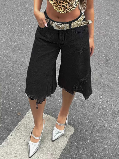 Raw Hem Distressed Denim Shorts