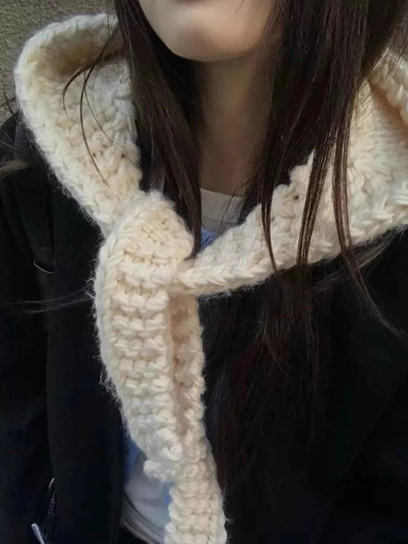 Knitted Hooded Scarf Hat
