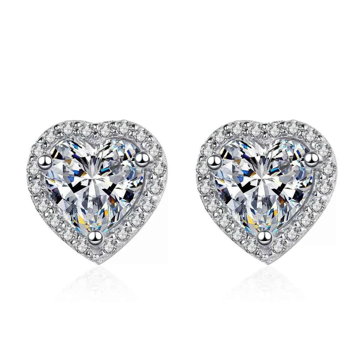2 Carat 925 Sterling Silver Moissanite Heart Earrings