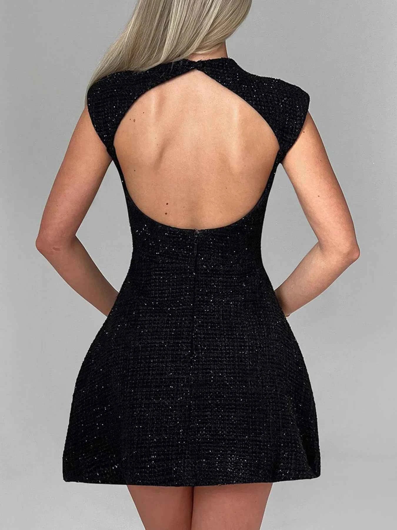 Cutout Back Round Neck Cap Sleeve Mini Dress