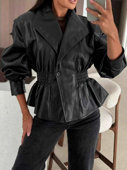 Peplum Waist Leather Jacket