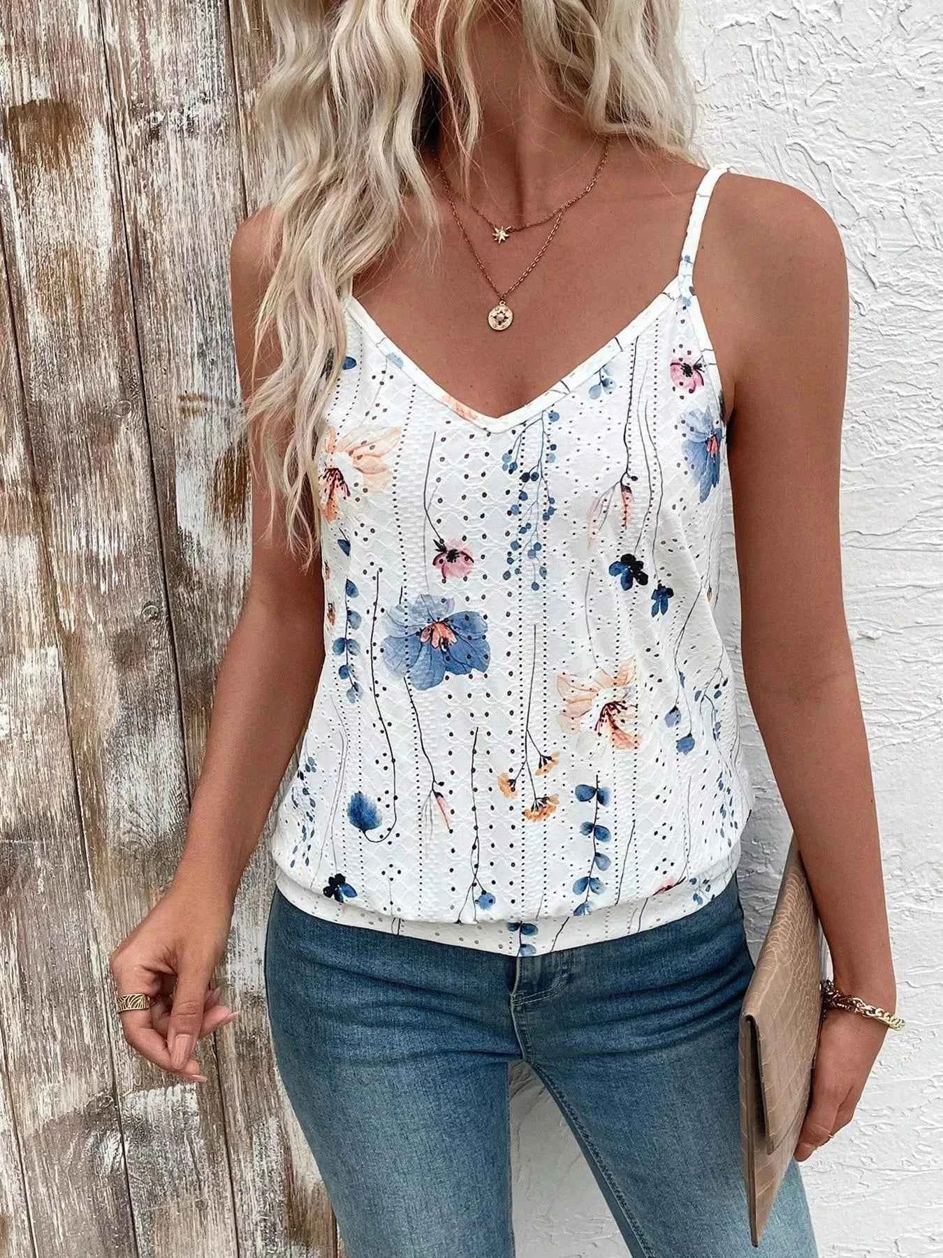 Floral Print V-Neck Casual Cami