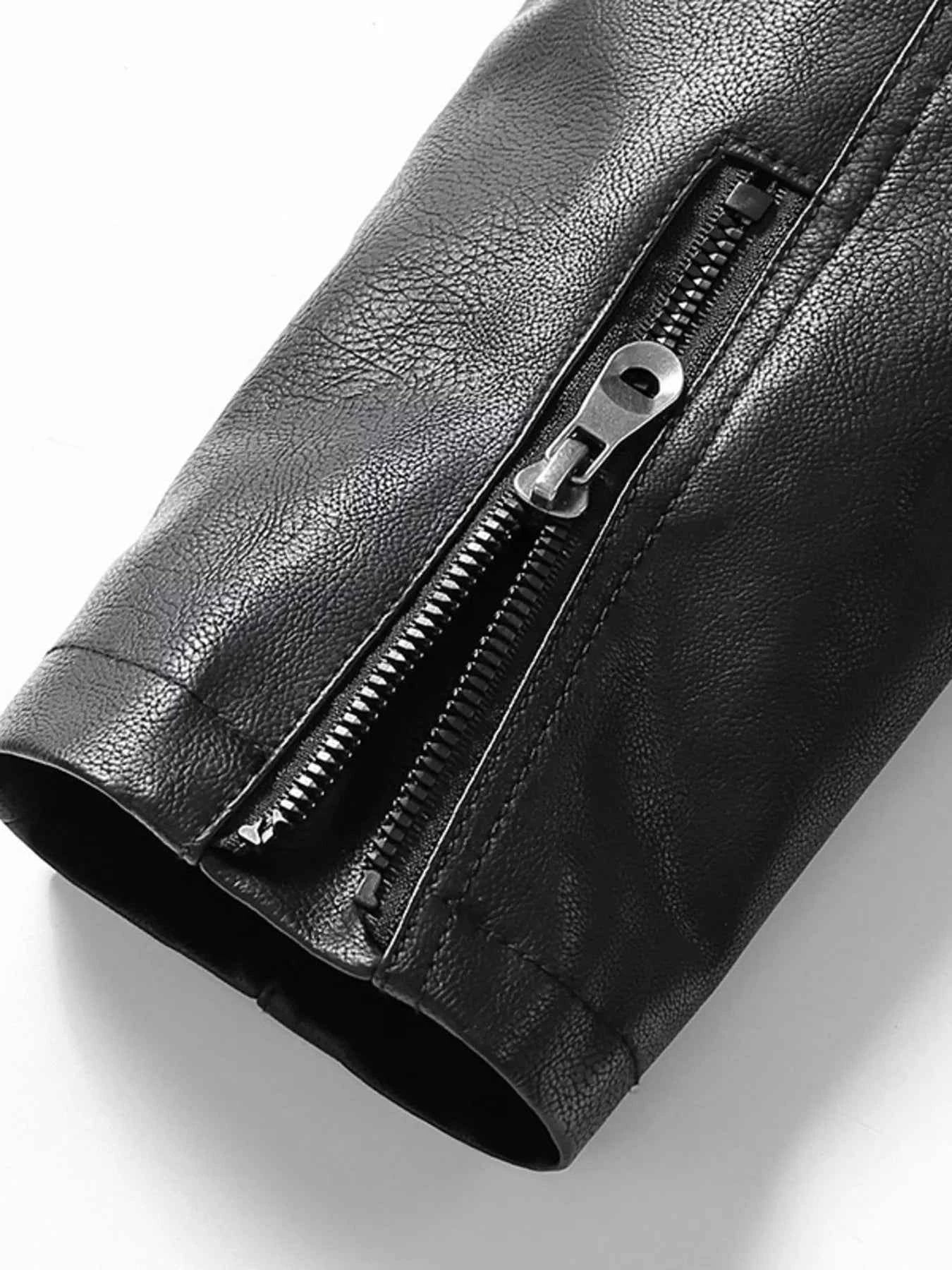 Men's Zip Up Long Sleeve Leather Jacket
