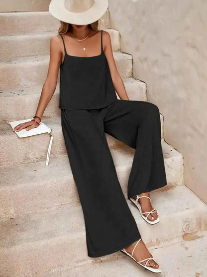 Sleeveless Top and Wide Leg Pants Set