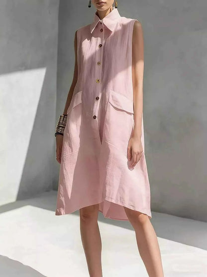 Full Size Button Front Sleeveless Dress Plus Size