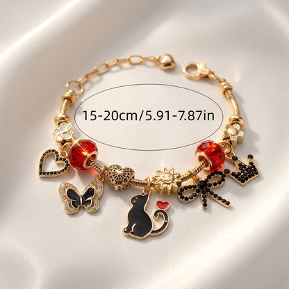 Women’s Black Beaded Snake Chain Charm Bracelet