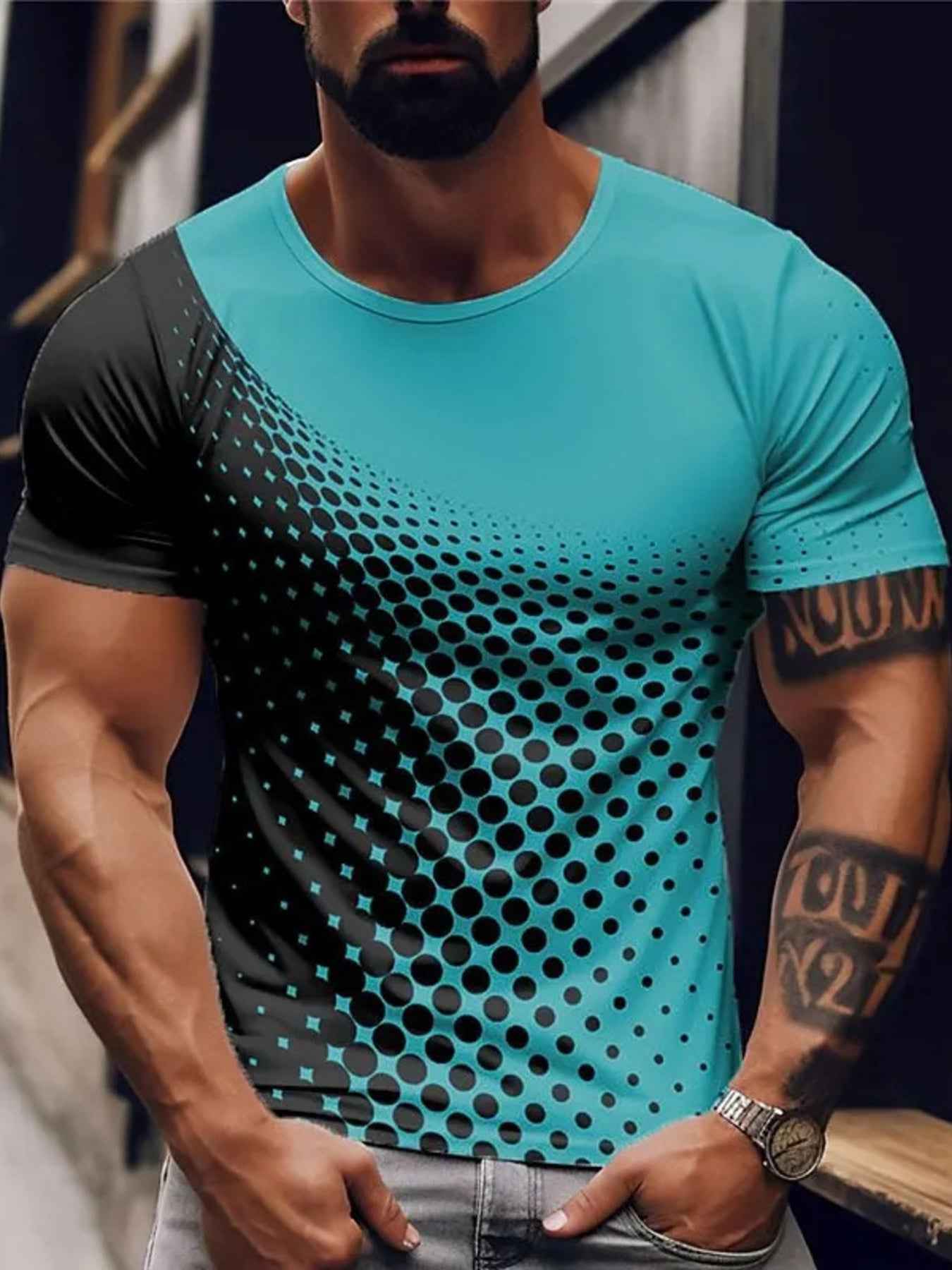 Men's Full Size Gradient Dot Print T-Shirt Plus Size