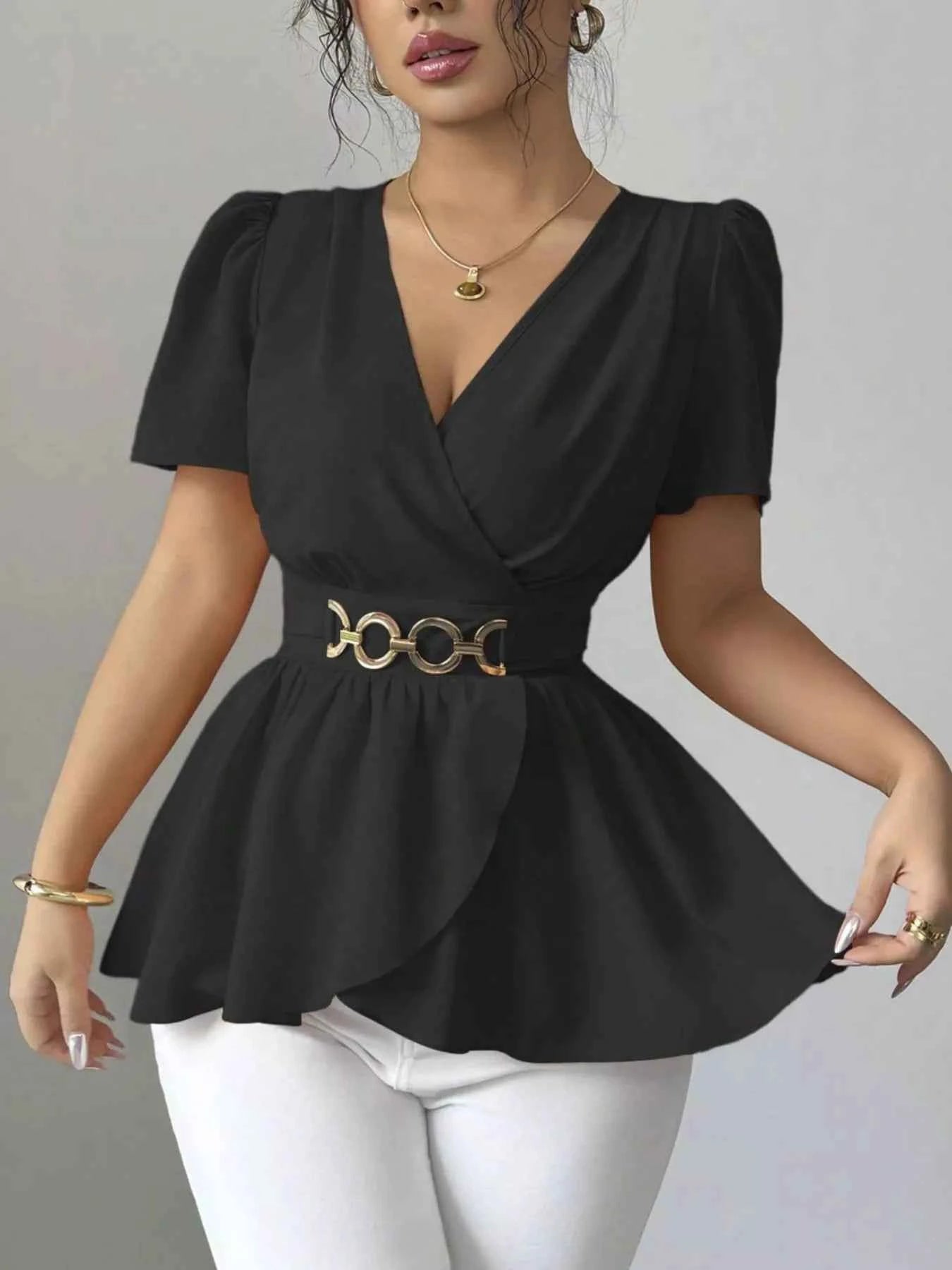Surplice Short Sleeve Blouse