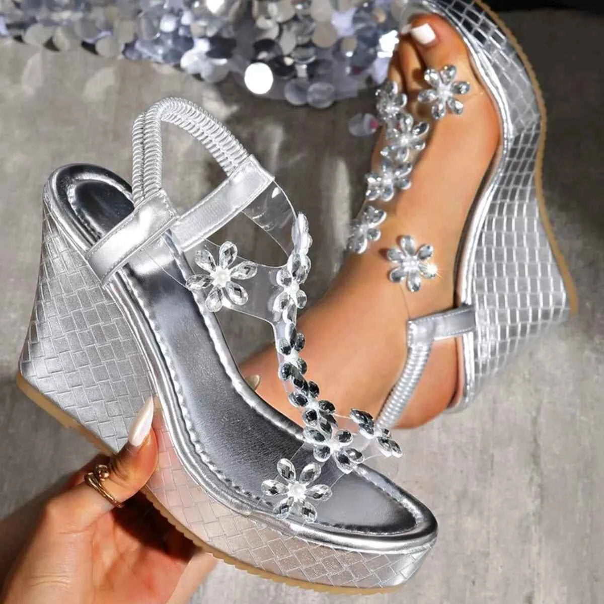 Flower Open Toe Wedge Sandals