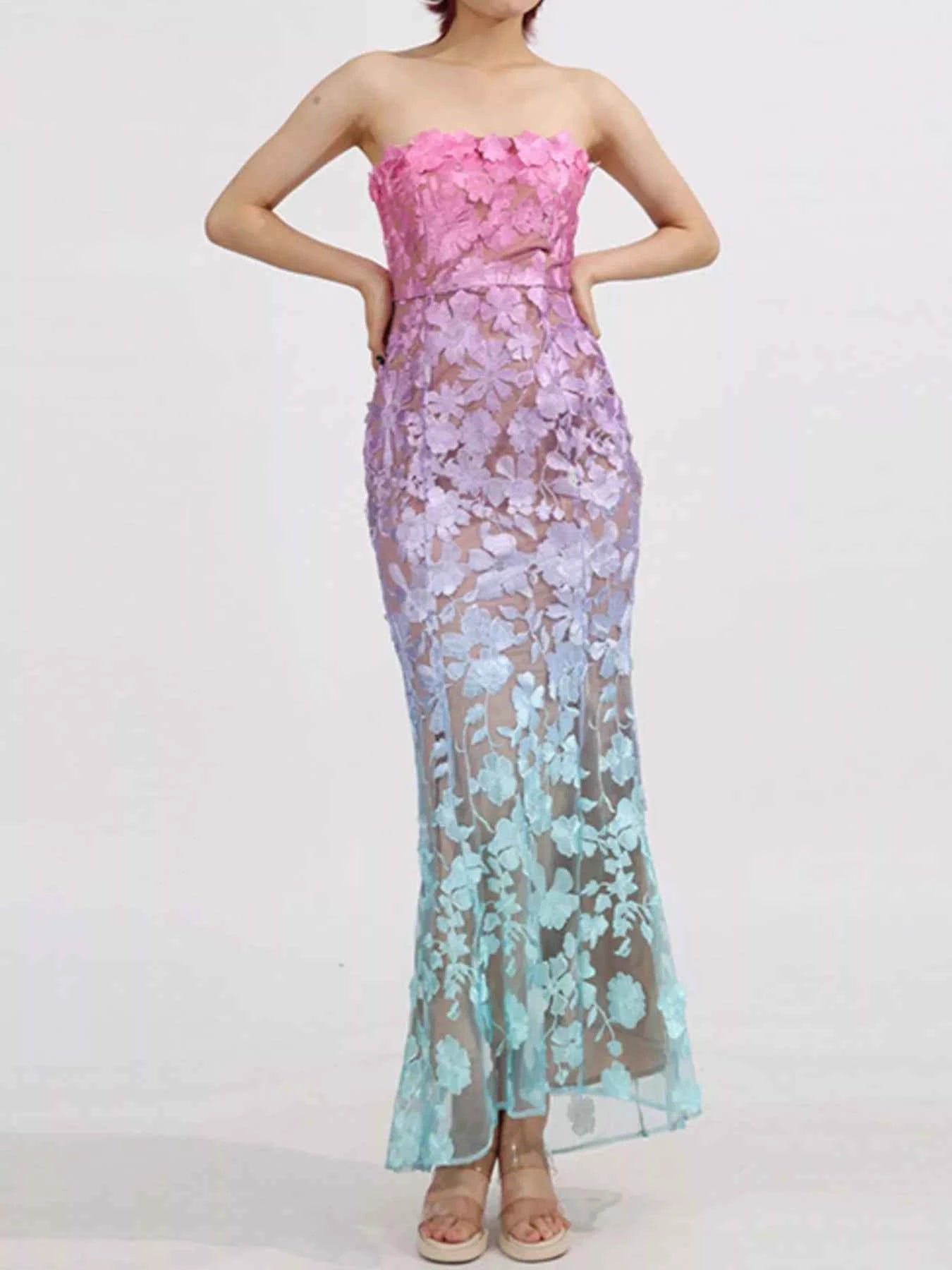 Floral Embroidered Tube Maxi Dress
