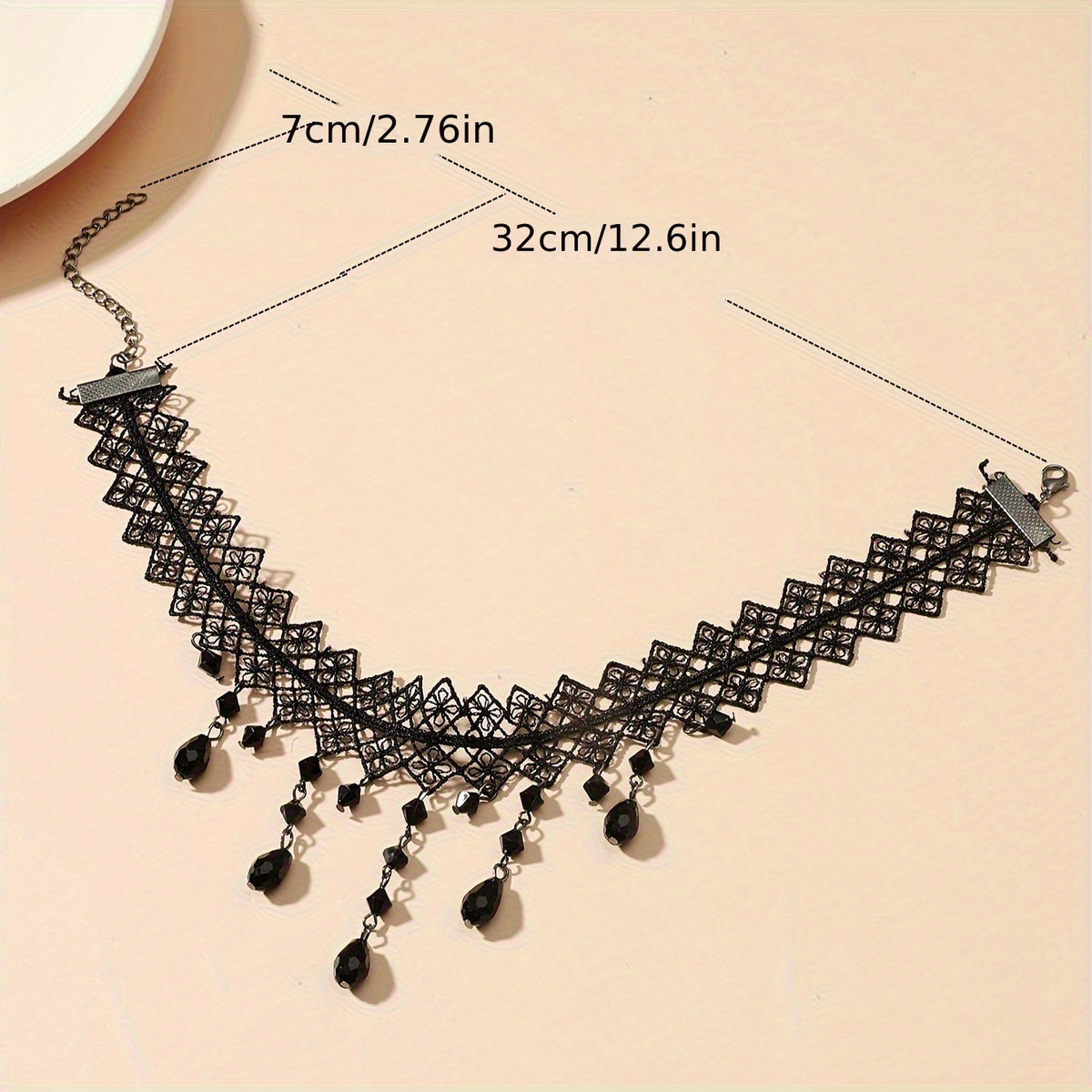 Black Lace Choker with Water Drop Pendant