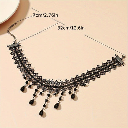 Black Lace Choker with Water Drop Pendant