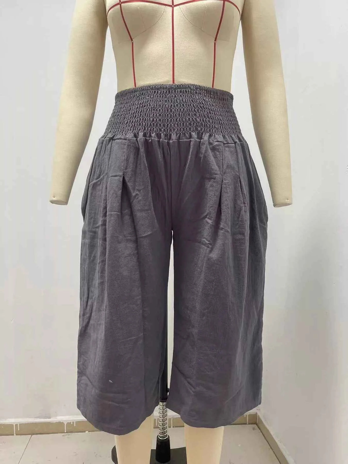 Smocked Wide-Leg Capri Pants