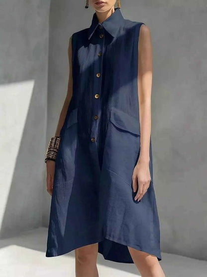 Full Size Button Front Sleeveless Dress Plus Size