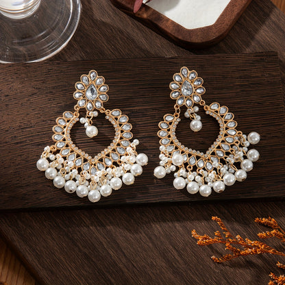 Women's Vintage Elegant Heart-Shaped Dangle Earrings, Large Beads & Golden-Tone Accents, Long Wedding Jewelry - Beau-tish Beau-tish