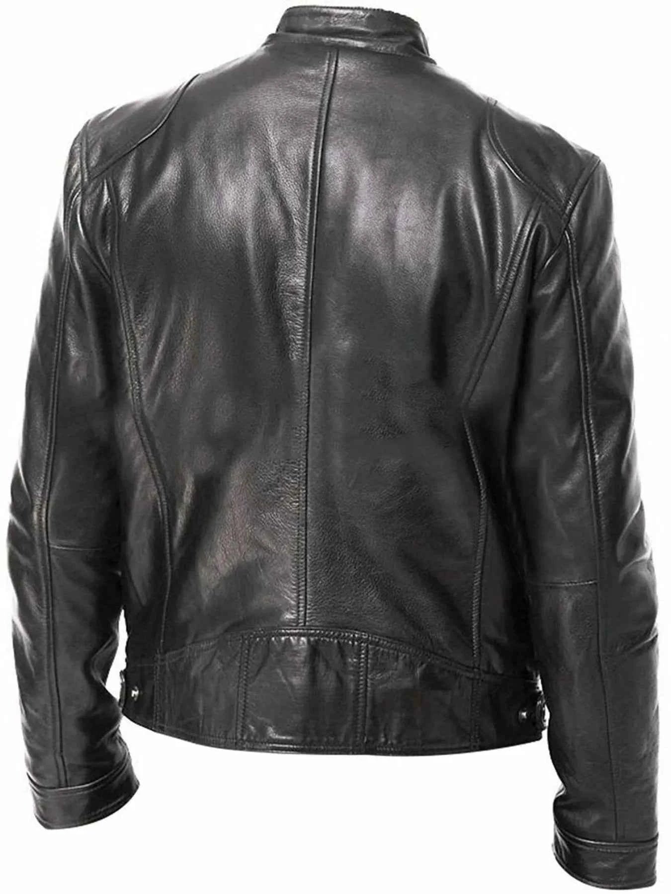 Men's Full Size Leather Biker Jacket with Zipper Pockets Plus Size