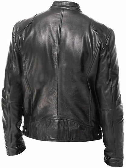 Men's Full Size Leather Biker Jacket with Zipper Pockets Plus Size