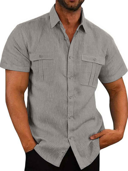 Men's Full Size Short Sleeve Shirt with Pockets Plus Size