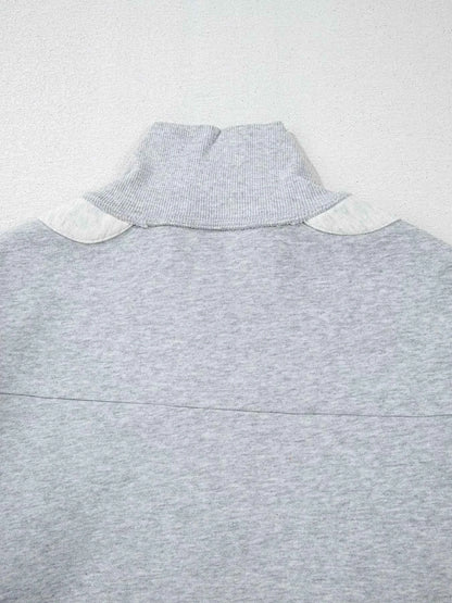 Half Zipper Collared Drop Shoulder Side Slits Sweatshirt