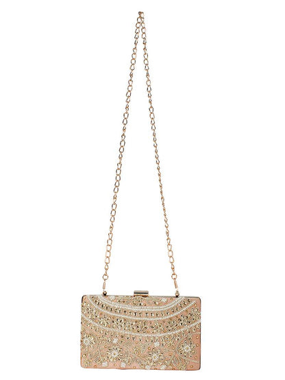 Ethnique Beaded Embroidered Clutch Peach Gold