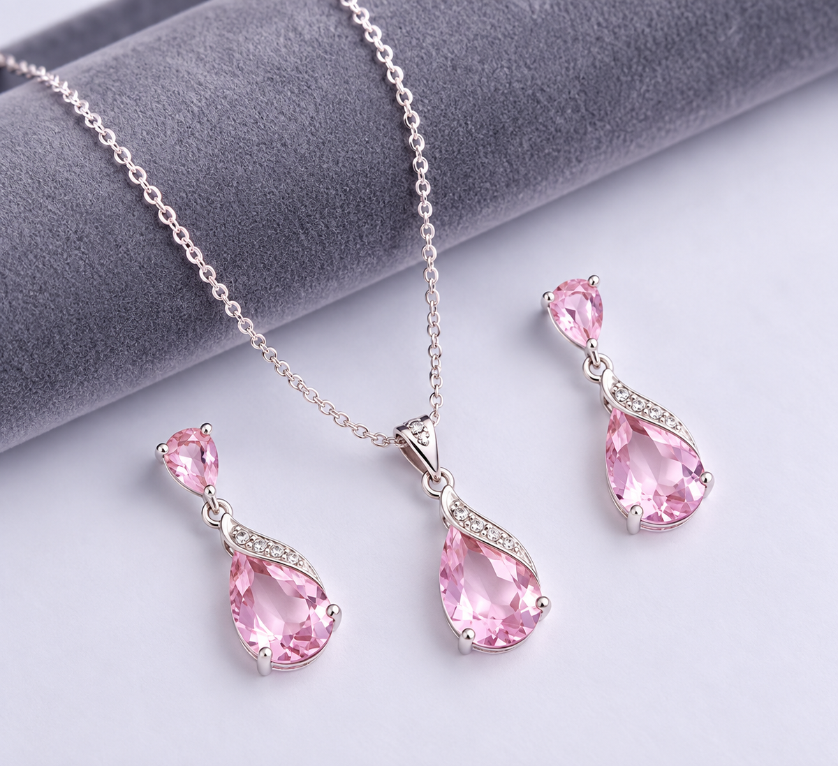 Sapphire Glow American Diamond Necklace Set