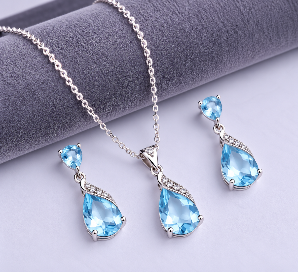 Sapphire Glow American Diamond Necklace Set