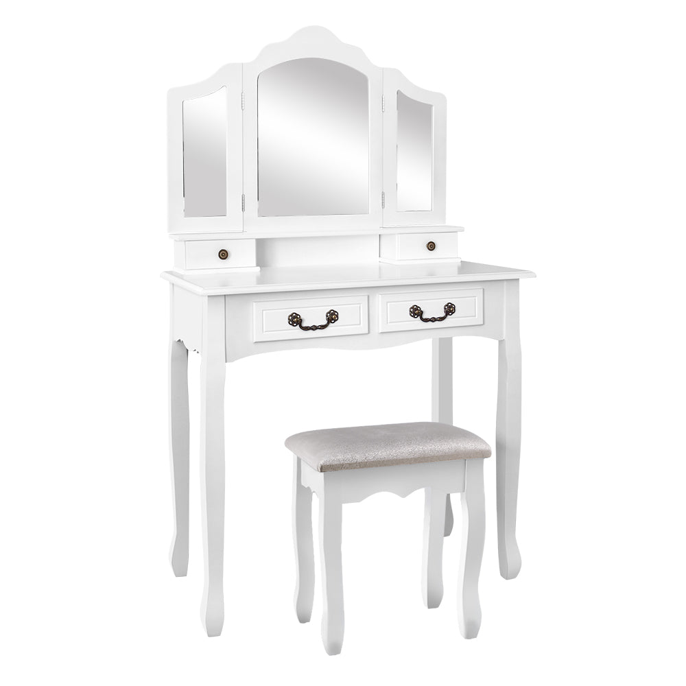 Artiss Dressing Table Stool Set with Foldable Mirror – White