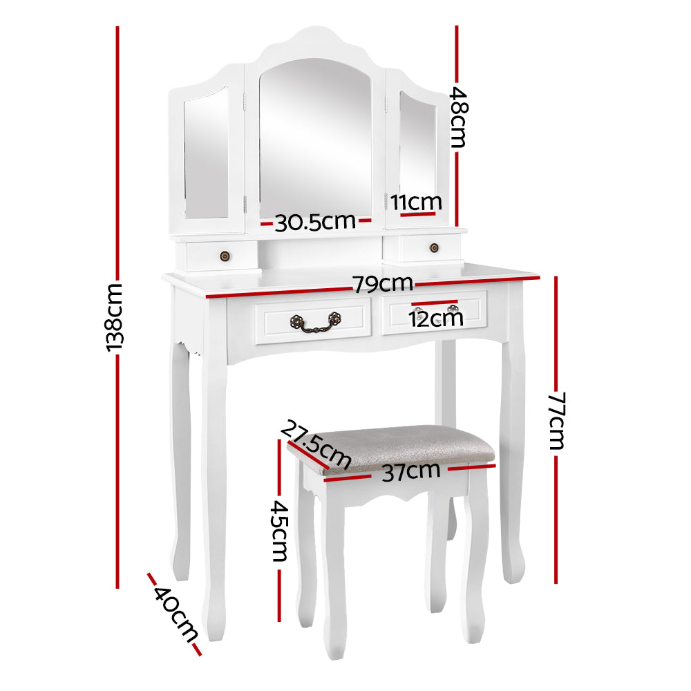 Artiss Dressing Table Stool Set with Foldable Mirror – White