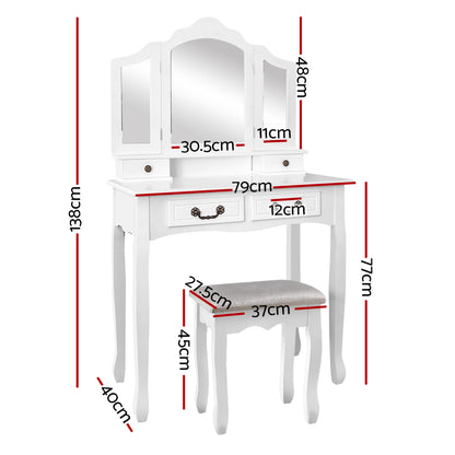 Artiss Dressing Table Stool Set with Foldable Mirror – White