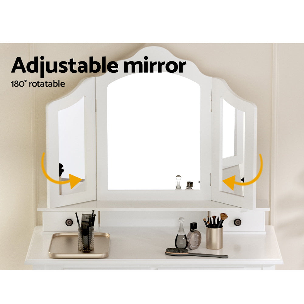 Artiss Dressing Table Stool Set with Foldable Mirror – White