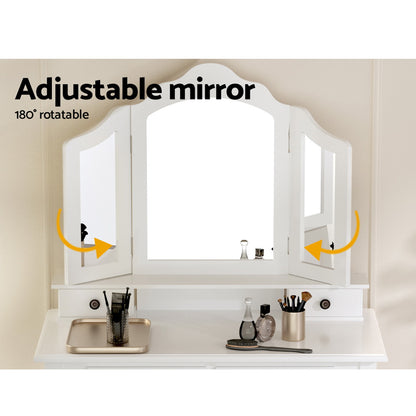 Artiss Dressing Table Stool Set with Foldable Mirror – White