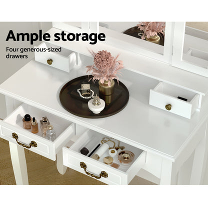 Artiss Dressing Table Stool Set with Foldable Mirror – White