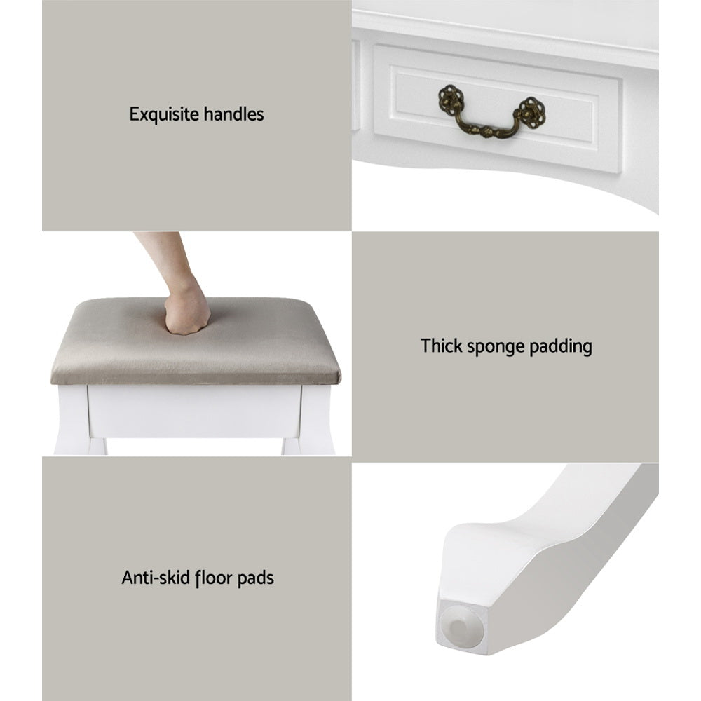 Artiss Dressing Table Stool Set with Foldable Mirror – White