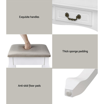 Artiss Dressing Table Stool Set with Foldable Mirror – White