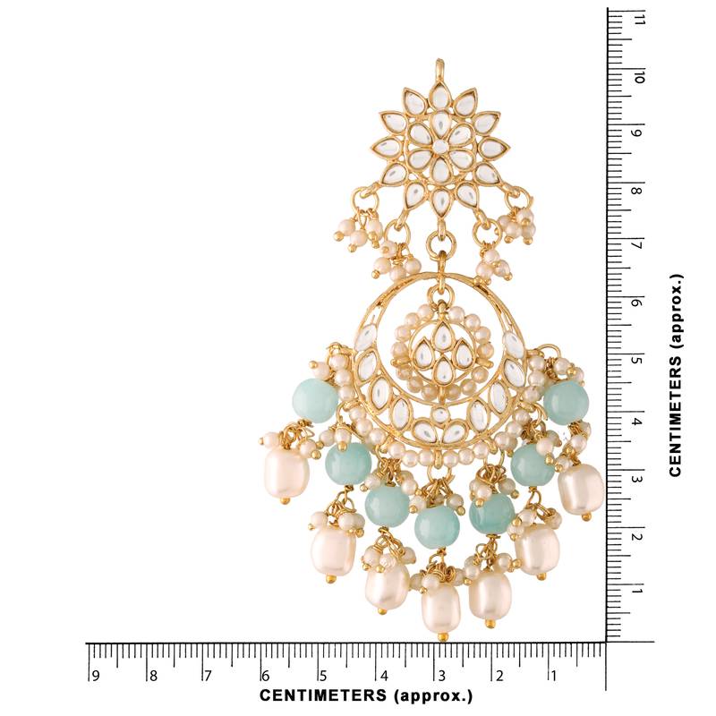 I Jewels Gold Plated Kundan Beaded Chandbali Earrings Turquoise
