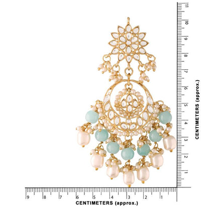 I Jewels Gold Plated Kundan Beaded Chandbali Earrings Turquoise