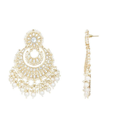 I Jewels Gold Plated Kundan Pearl Chandbali Earrings White