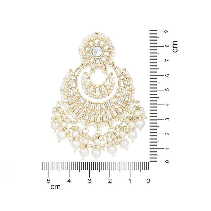 I Jewels Gold Plated Kundan Pearl Chandbali Earrings White