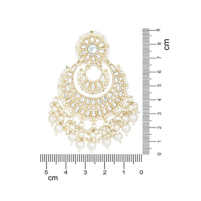 I Jewels Gold Plated Kundan Pearl Chandbali Earrings White